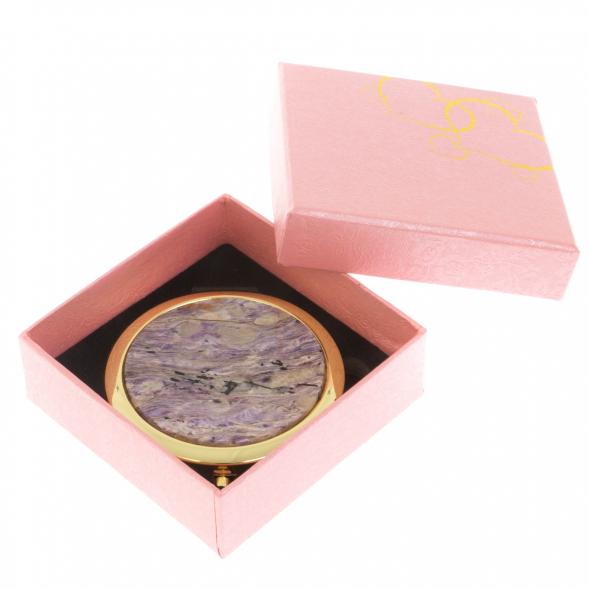 Карманное зеркало из чароита круглое цвет золото 130046