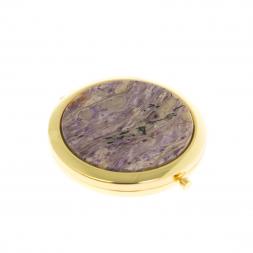 Карманное зеркало из чароита круглое цвет золото