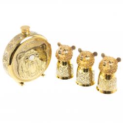 Подарочный набор &amp;quot;Медведь&amp;quot; фляжка и 3 стопки перевертыша Златоуст