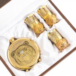 Подарочный набор &amp;quot;Медведь&amp;quot; фляжка и 3 стопки перевертыша Златоуст