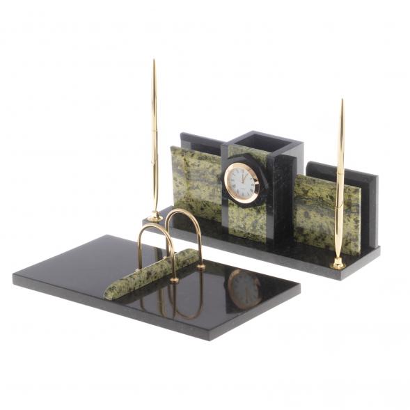 Письменный набор с часами  &amp;quot;Офисный&amp;quot; камень змеевик 124280