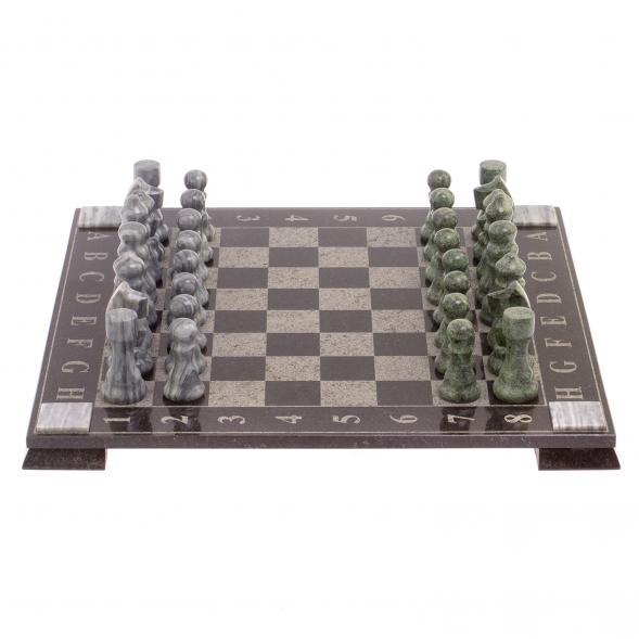 Шахматы с гравировкой &amp;quot;Турнирные&amp;quot; доска 36х36 см серый мрамор, змеевик 125958