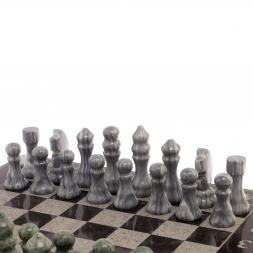 Шахматы с гравировкой &amp;quot;Турнирные&amp;quot; доска 36х36 см серый мрамор, змеевик