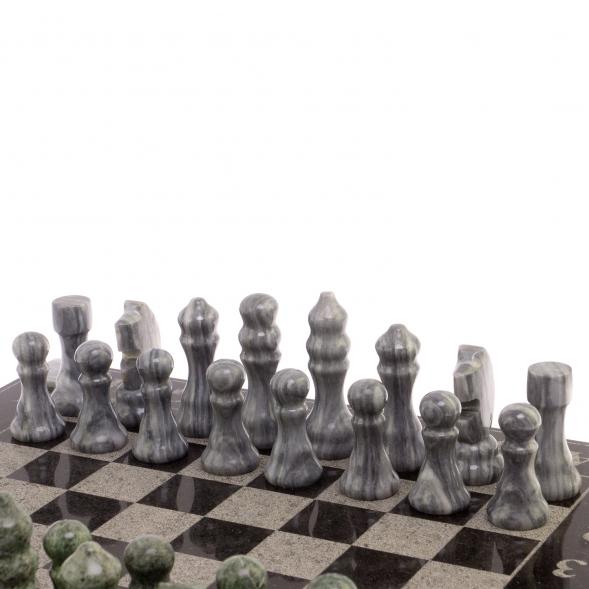Шахматы с гравировкой &amp;quot;Турнирные&amp;quot; доска 36х36 см серый мрамор, змеевик 125958