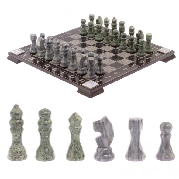 Шахматы с гравировкой &amp;quot;Турнирные&amp;quot; доска 36х36 см серый мрамор, змеевик 125958