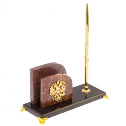 Визитница настольная из лемезита &amp;quot;Герб РФ&amp;quot;