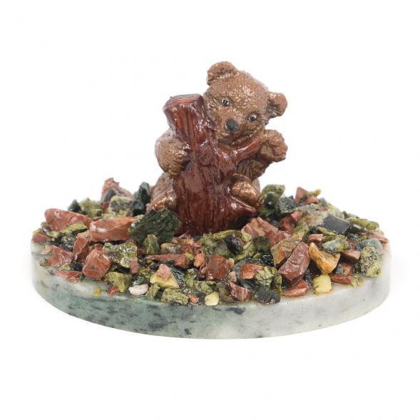 Сувенир &amp;quot;Медвежонок с пеньком&amp;quot; из змеевика 116912