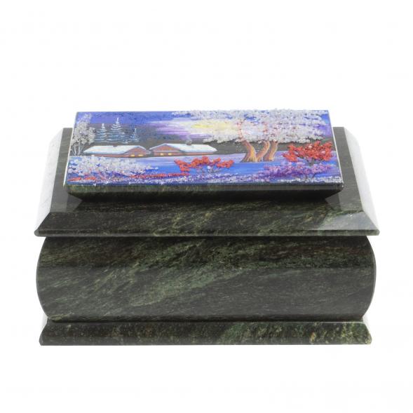 Шкатулка с рисунком &amp;quot;Зимняя ночь&amp;quot; из змеевика 16х12х7,5 см 127483