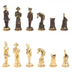 Подарочные шахматы &amp;quot;Деревенские&amp;quot; фигуры бронза, доска змеевик 40х40 см