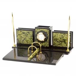 Настольный набор &amp;quot;Офисный&amp;quot; для канцелярских принадлежностей камень змеевик