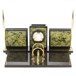 Настольный набор &amp;quot;Офисный&amp;quot; для канцелярских принадлежностей камень змеевик