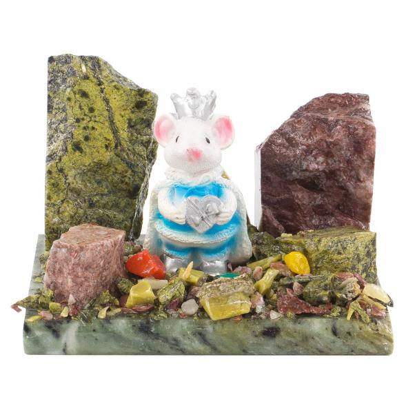 Сувенир &amp;quot;Мышка-принц&amp;quot; змеевик самоцветы 120226