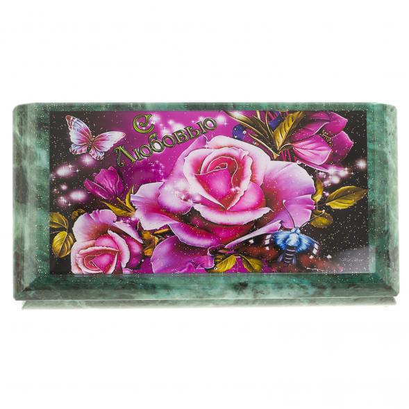 Шкатулка с иллюстрацией &amp;quot;С любовью&amp;quot; камень змеевик 17,5х9,5х7,5 см 124031