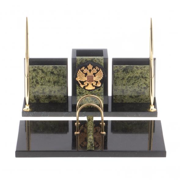 Письменный набор с гербом РФ &amp;quot;Офисный&amp;quot; камень змеевик 124281