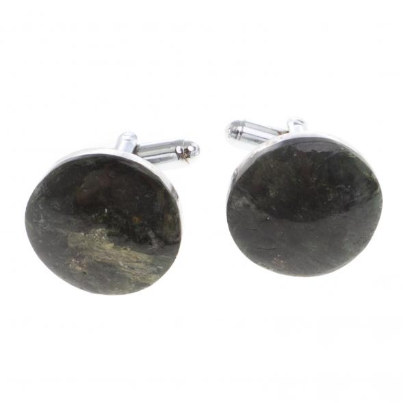 Запонки камень актинолит круглые 124445