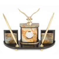 Настольный набор &amp;quot;Гордый орел&amp;quot; из камня офиокальцит с бронзой 118726