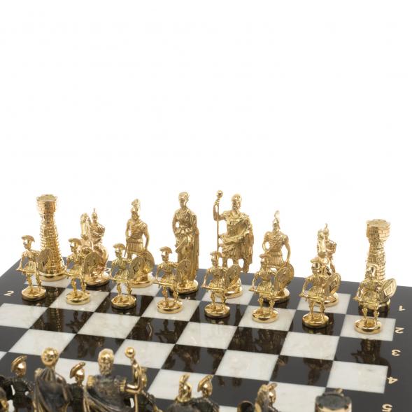 Шахматы с фигурами из бронзы &amp;quot;Римские&amp;quot; доска мрамор долерит 37х37 см 129725