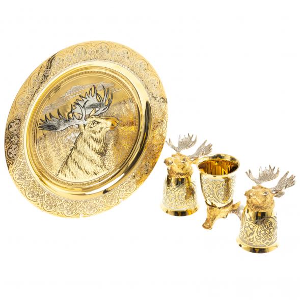 Подарочный набор &amp;quot;Лось&amp;quot; тарелка и 3 стопки перевертыша Златоуст 123680