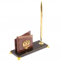 Настольная визитница &amp;quot;Мини 3&amp;quot; из лемезита на ножках