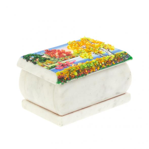 Шкатулка с рисунком &amp;quot;Осень&amp;quot; белый мрамор 10х6,5х6 см 127485