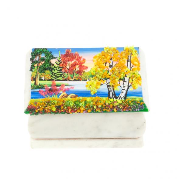 Шкатулка с рисунком &amp;quot;Осень&amp;quot; белый мрамор 10х6,5х6 см 127485