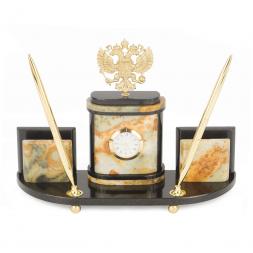 Настольный набор &amp;quot;Герб РФ&amp;quot; камень офиокальцит