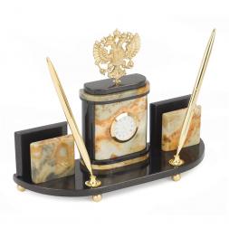 Настольный набор &amp;quot;Герб РФ&amp;quot; камень офиокальцит