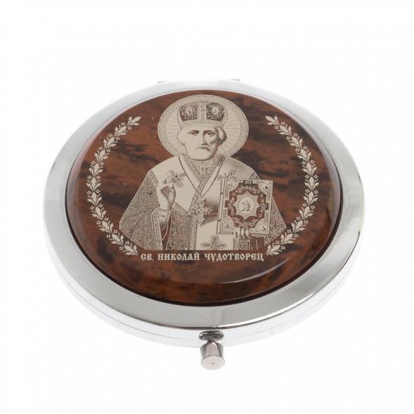 Зеркало с иконой &amp;quot;Николай Чудотворец&amp;quot; из коричневого обсидиана 129597
