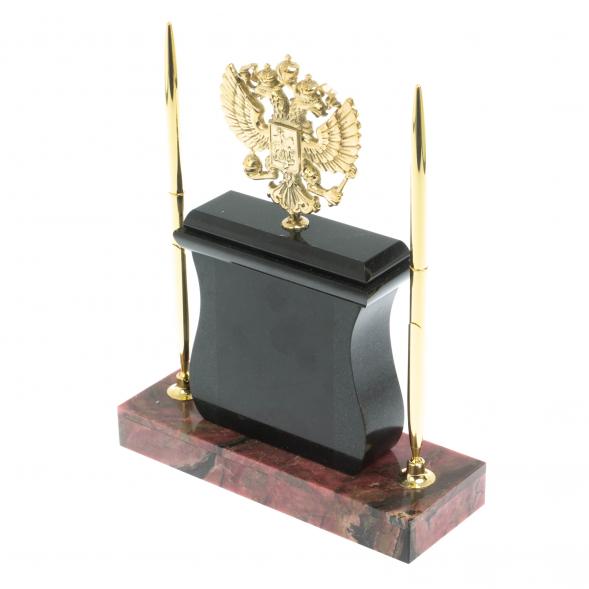 Настольные часы с ручками &amp;quot;Герб&amp;quot; из камня родонит 128271