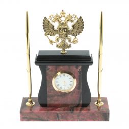 Настольные часы с ручками &amp;quot;Герб&amp;quot; из камня родонит