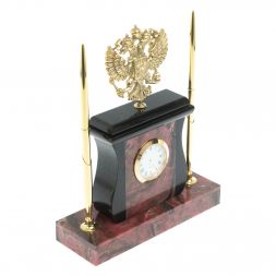 Настольные часы с ручками &amp;quot;Герб&amp;quot; из камня родонит