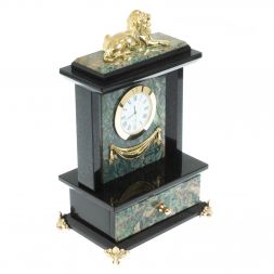 Часы "Лев" с ящиком камень березит 16х11х24 см