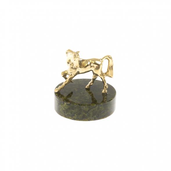Статуэтка &amp;quot;Лошадка&amp;quot; из бронзы на круглой подставке из светло-зеленого змеевика 129987
