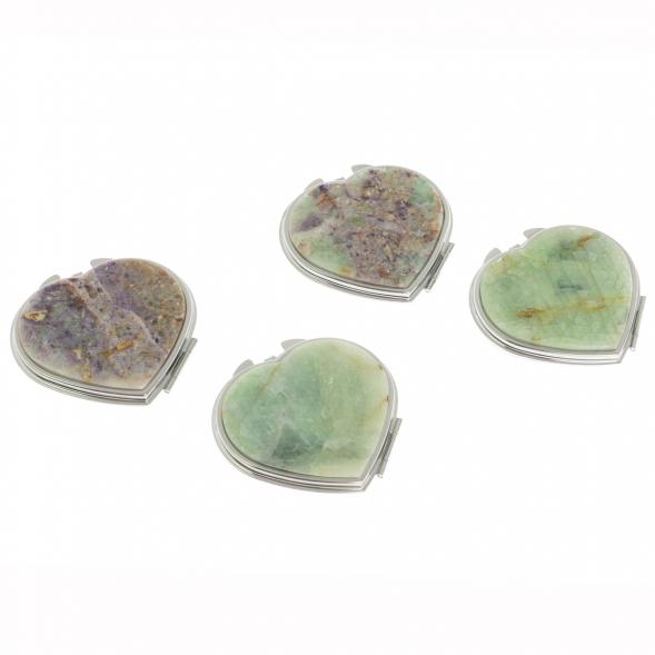 Зеркало карманное &amp;quot;Сердце&amp;quot; из флюорита цвет серебро 130048