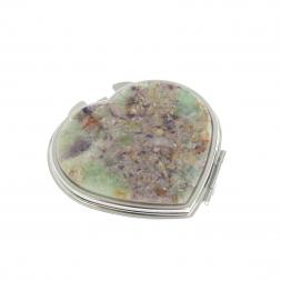 Зеркало карманное &amp;quot;Сердце&amp;quot; из флюорита цвет серебро