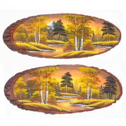 Панно на срезе дерева &amp;quot;Осень янтарная&amp;quot; горизонтальное 95-100 см каменная крошка