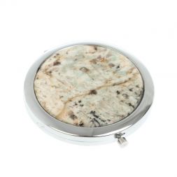 Зеркало карманное круглое из камня амазонит дымчатый кварц цвет серебро