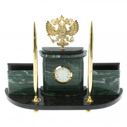 Письменный прибор &amp;quot;Герб РФ&amp;quot; из офиокальцита