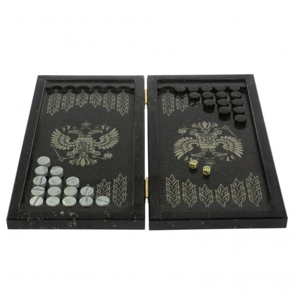 Каменные нарды с гравировкой &amp;quot;Волк и медведь&amp;quot; с гербом РФ 129450