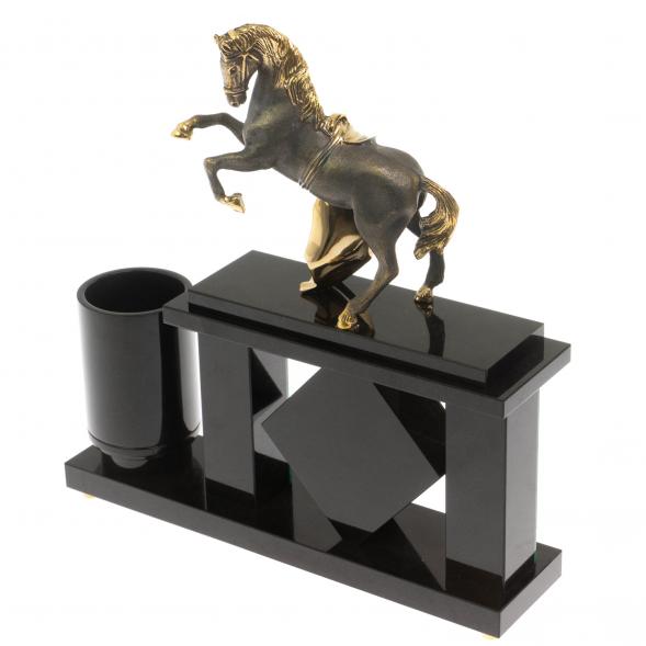 Настольный мини-набор &amp;quot;Конь с попоной&amp;quot; из малахита 129795