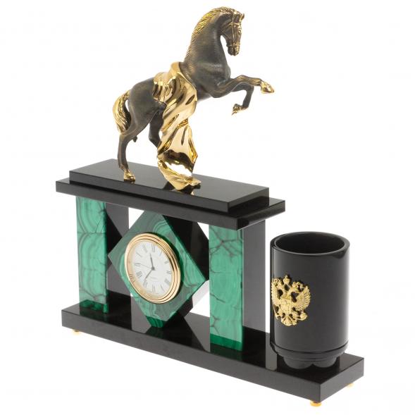 Настольный мини-набор &amp;quot;Конь с попоной&amp;quot; из малахита 129795