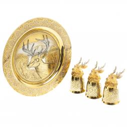 Подарочный набор &amp;quot;Олень&amp;quot; тарелка и 3 стопки перевертыша Златоуст