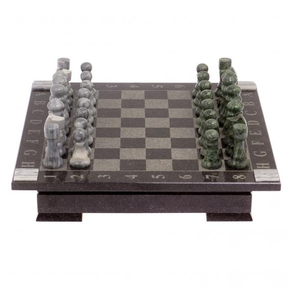 Шахматный ларец с гравировкой мрамор, змеевик 35х35х7,5 см 125573