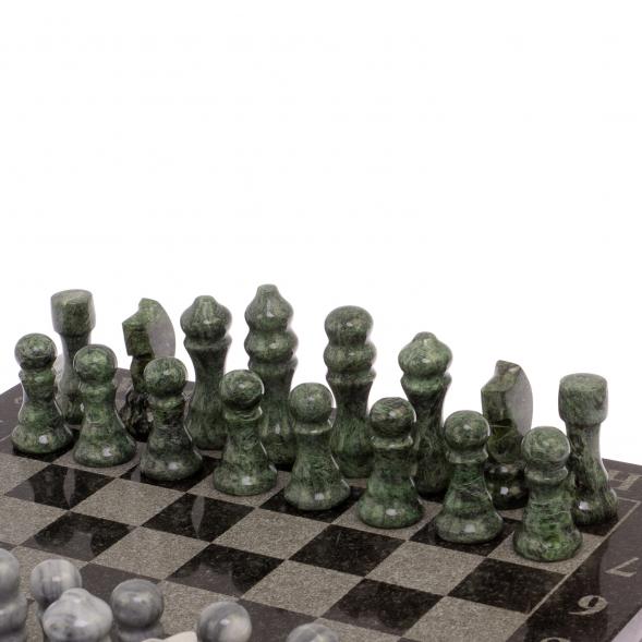 Шахматный ларец с гравировкой мрамор, змеевик 35х35х7,5 см 125573