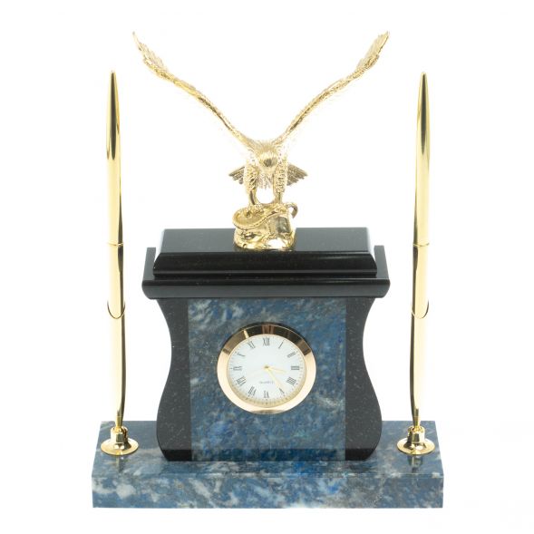 Настольные часы с ручками &amp;quot;Орел&amp;quot; из камня лазурит 128273