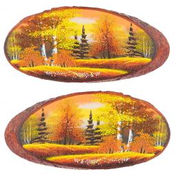 Картина на срезе дерева &amp;quot;Осень янтарная&amp;quot; горизонтальное 40-45 см рисунок каменная крошка