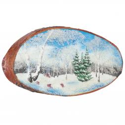 Панно на спиле дерева &amp;quot;Зима&amp;quot; горизонтальное 35-40 см