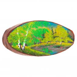 Панно на срезе дерева &amp;quot;Лето&amp;quot; горизонтальное 30-35 см каменная крошка