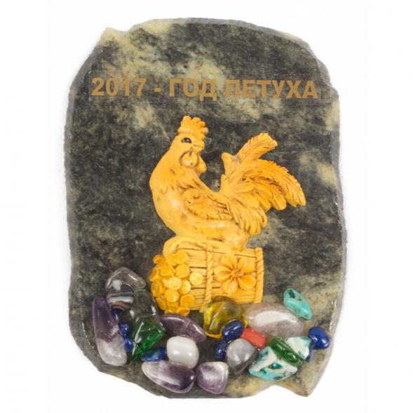 Магнит &amp;quot;Петух на бочке с монетами&amp;quot; змеевик 117329