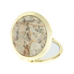 Зеркало карманное круглое из камня амазонит дымчатый кварц цвет золото